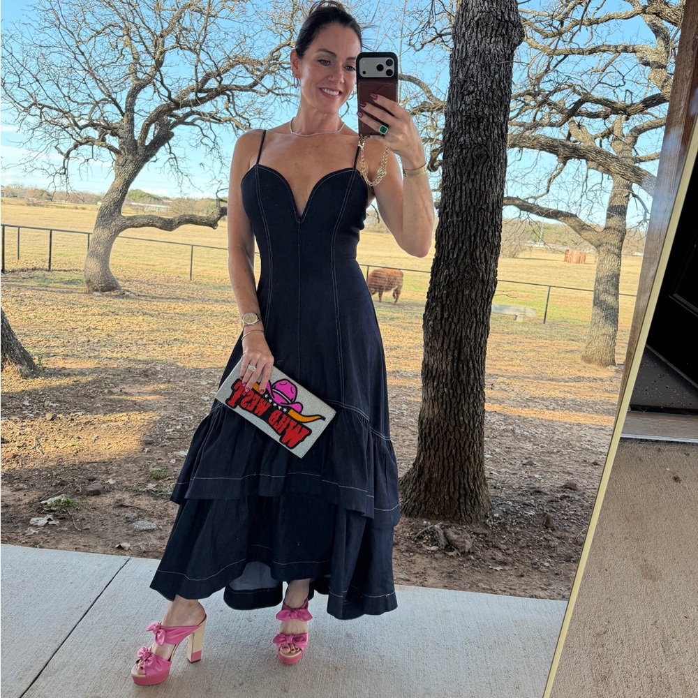Flying Tomato Dark Denim Midi Dress with Spaghetti Straps